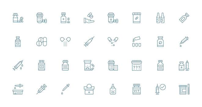 Dosage featuring 32 Icons in Thin Line Design Flexible Icon System for Web Interfaces vector
