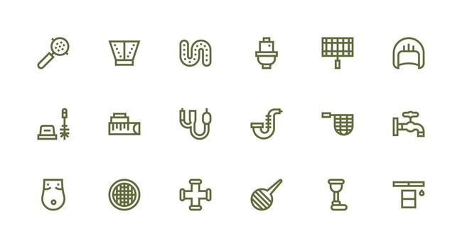 Drain Icon Set with 18 Strong Stroke Line Graphics Style Icon Set vector