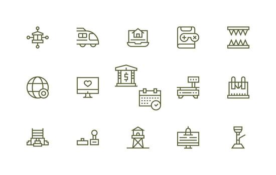 Platform including 15 Regular Line Illustrations Simplified Icon Pack for Visual Tools vector