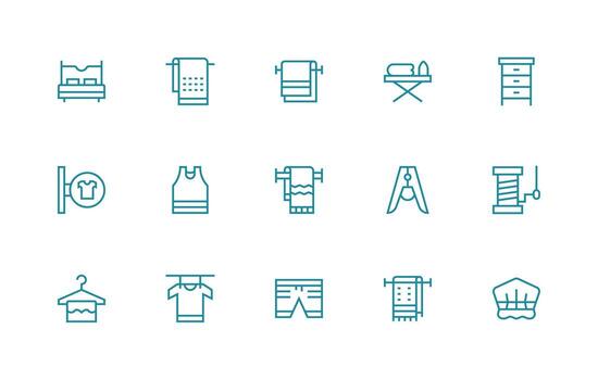 Linen Icon Set with 15 Regular Line Graphics Web and App Icon Pack Collection vector