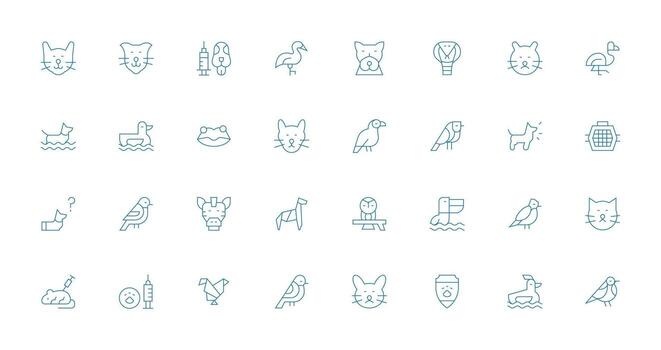 Animal Design Icons featuring 32 in Thin Line Style Simplified Icon Pack for Visual Tools vector