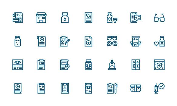 Prescription Icon Set with 28 Bold Line Graphics Functional Icon Series vector