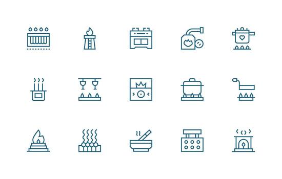 Burner Design Icons featuring 15 in Regular Line Style Reusable Icon Set vector