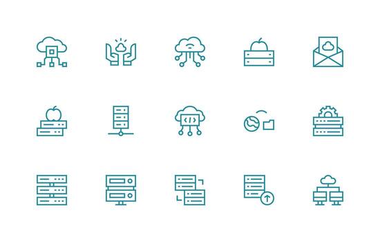 Hosting including 15 Regular Line Illustrations Simplified Icon Pack for Visual Tools vector