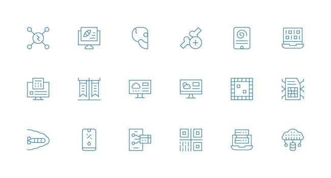 18 Digital Data Icons in Minimal Line Aesthetic Versatile Icon Collection for Designers vector