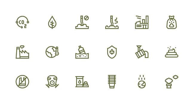 Pollution Icon Set with 18 Strong Stroke Line Graphics Icon Pack vector