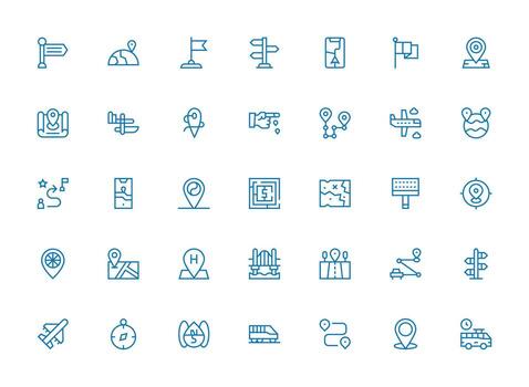 Route Icon Set with 35 Regular Clean Line Graphics Icons Built for Visual Consistency Pack vector