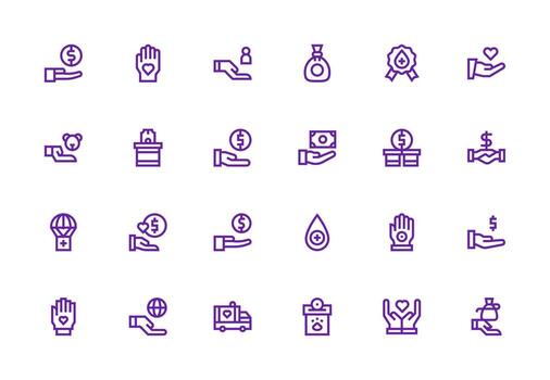 24 Icons for Donation in Thick Line Line Format Icon Set for Web vector