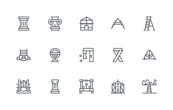 Support Structure Set with 15 Regular Line Icons Icon Set for Projects vector