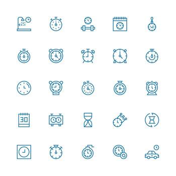 25 Medium Stroke Outline Icons for Duration Graphics All Device Compatible Icon Set vector