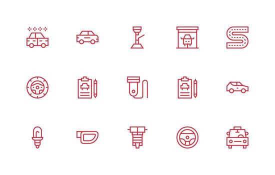 Auto Set with 15 Regular Line Icons Icon Pack for UI vector
