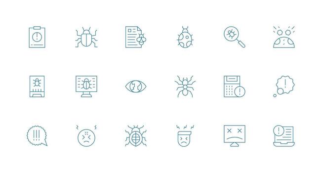 18 mínimo línea estilo íconos desde error colección organizado paquete para proyecto bienes vector