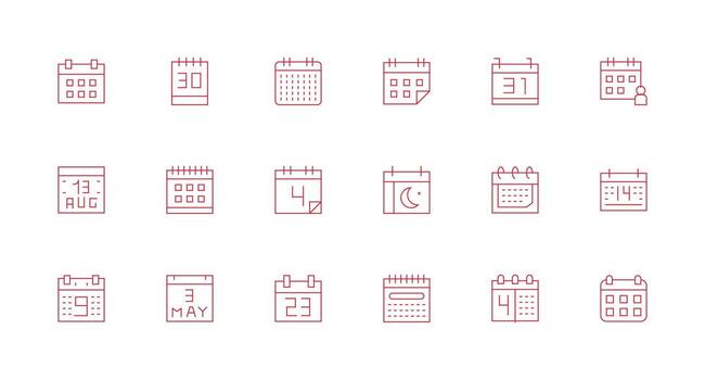 Month Icon Set with 18 Minimal Line Graphics Line Icon Collection vector