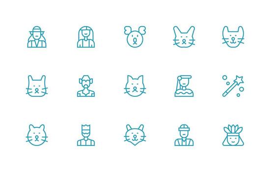 15 regular línea diseños para personaje íconos escalable íconos para todas temas vector