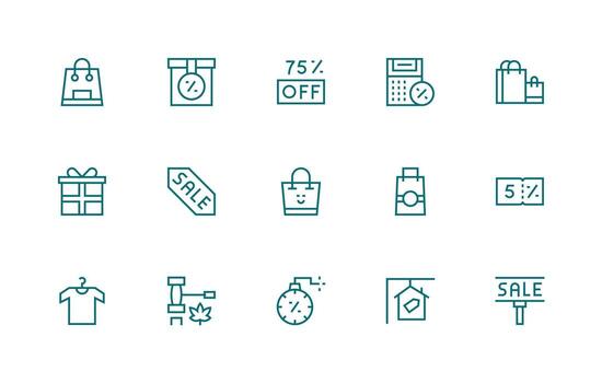 Sale Set with 15 Regular Line Icons Simplified Icon Pack for Visual Tools vector