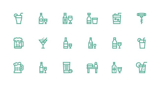 Bar Icon Collection with 18 Strong Stroke Line Designs Style Icon Set vector