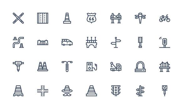Road featuring 28 Icons in Bold Line Design Multi-Style Icons for Creative Projects vector