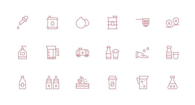 Liquid Visual Pack containing 18 Minimal Line Icons Customizable Icon Series for Mobile Screens vector