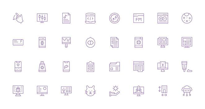 Application featuring 32 Icons in Thin Line Design Scalable Icons for All Themes vector