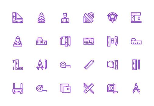 Ruler Set with 24 Thick Line Line Icons Multi-Style Icon Collection vector