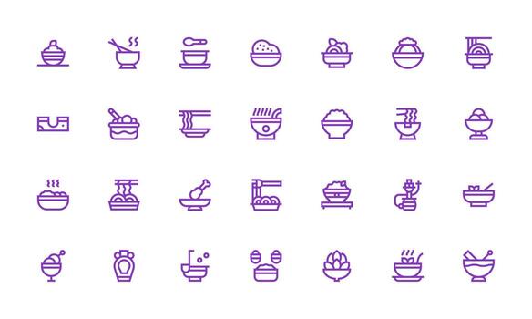 Bowl Design Icons featuring 28 in Bold Line Style Multi-Style Icons for Creative Projects vector
