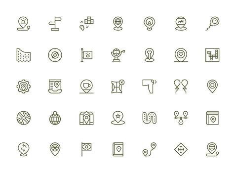 Map Design Icons featuring 35 in Regular Clean Line Style Neatly Designed Icons for Web Platforms vector