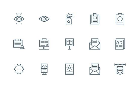 Notice featuring 15 Icons in Regular Line Design Well-Structured Icons for Creative Use vector