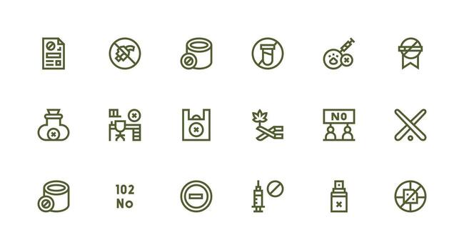 18 Icons for Not Allowed in Strong Stroke Line Format Clear and Concise Icon Set Collection vector