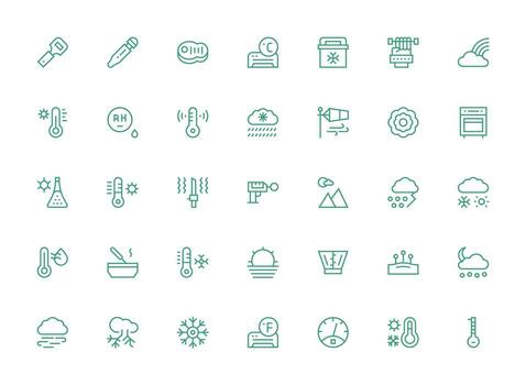 Temperature Icon Set with 35 Regular Clean Line Graphics Modern Line and Glyph Icon Series vector