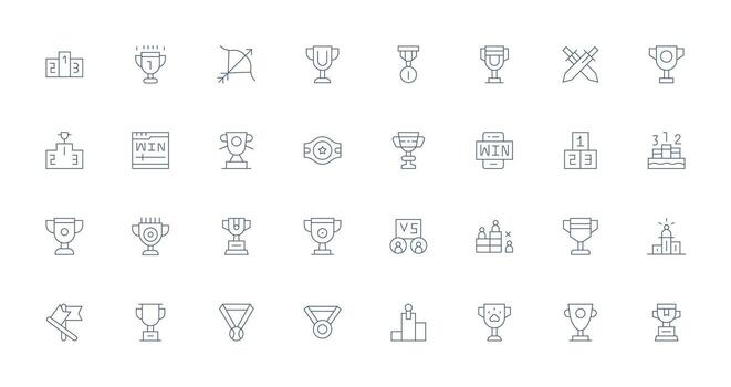 concurso icono colección con 32 Delgado línea diseños aplicación icono paquete vector