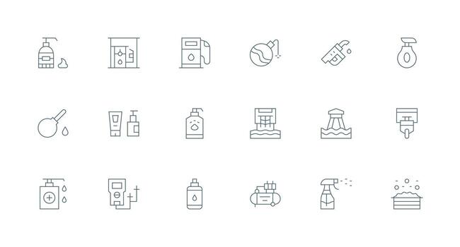 Pump featuring 18 Icons in Minimal Line Design Multi-Style Icon Collection vector
