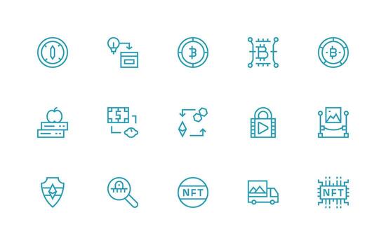 Regular Line Style Digital Asset Icons with 15 Vectors Interface Icon Collection for Daily Projects