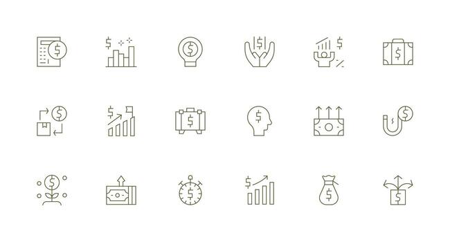 Earnings Design Icons featuring 18 in Minimal Line Style Web and App Icon Pack Collection vector