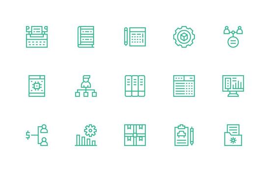 Management Icon Set with 15 Regular Line Graphics Design Ready Icon Set for Teams vector