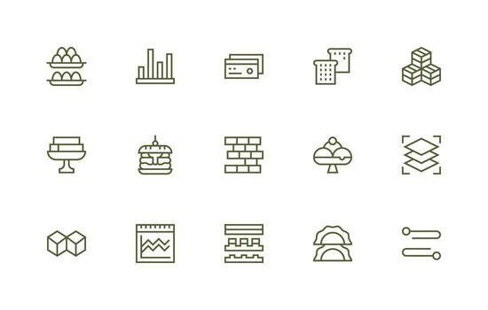 15 regular línea estilo íconos desde apilado colección sensible icono conjunto para flexible diseños vector