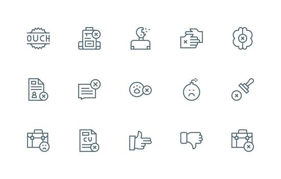 Unsuccessful Icon Collection with 15 Regular Line Designs Theme-Based Icon Pack vector