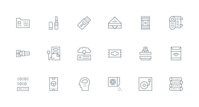 Information Storage Design Icons featuring 18 in Minimal Line Style Neatly Designed Icons for Web Platforms vector