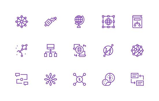 Data Flow Set with 15 Regular Line Icons Complete Icon Set for Mobile Apps vector