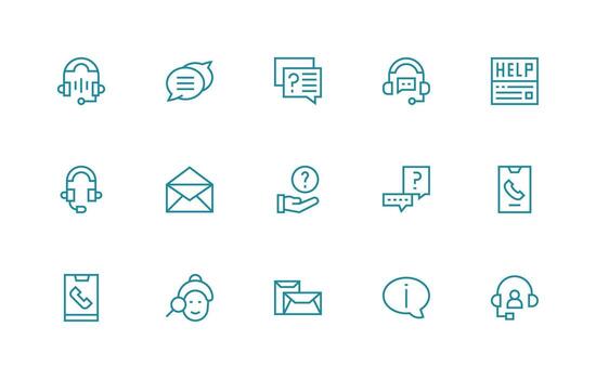 Contact Us including 15 Regular Line Illustrations Balanced Icon Set for Functional Design vector