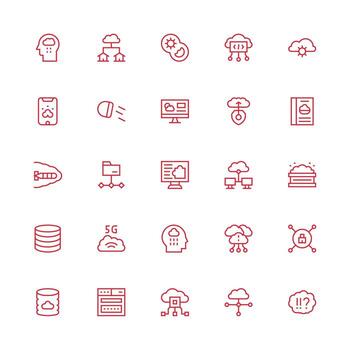 nube informática incluso 25 medio carrera contorno ilustraciones píxel Perfecto icono conjunto vector