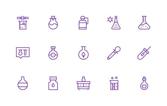 Flask featuring 15 Icons in Regular Line Design Clear and Concise Icon Set Collection vector