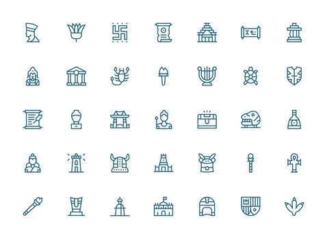 Ancient Set with 35 Regular Clean Line Icons Full Icon Library for UI Designers vector