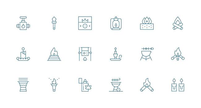 Flame Set with 18 Minimal Line Icons Minimal Icon Set for Interface Projects vector