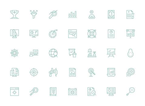 Results Icon Set with 35 Light Line Graphics Complete Icon Bundle for Web Design vector