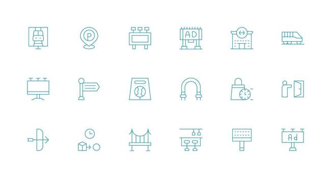 Transit Icon Set with 18 Minimal Line Graphics Compact Icon Pack vector