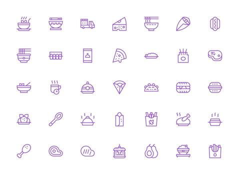 35 Regular Clean Line Style Icons from Dinner Collection Icon Set for Apps vector