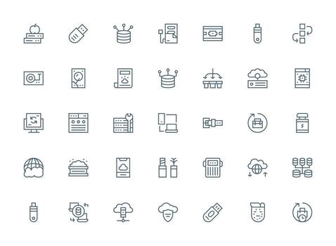 35 Regular Clean Line Vectors for Backup Theme Lightweight Icon Series