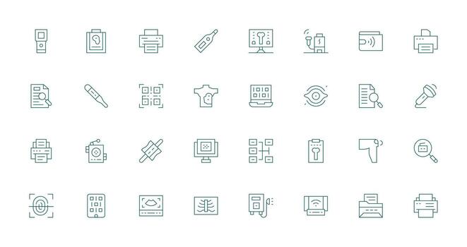 Scan Set with 32 Thin Line Icons Fully Editable Icon Set for Web vector
