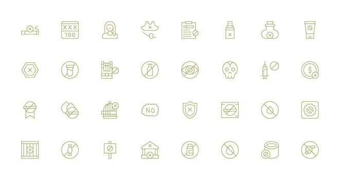 32 no permitido íconos en Delgado línea estético reutilizable icono conjunto vector