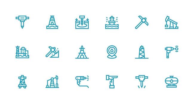 18 Drilling Icons in Strong Stroke Line Aesthetic Flexible Icon System for Web Interfaces vector